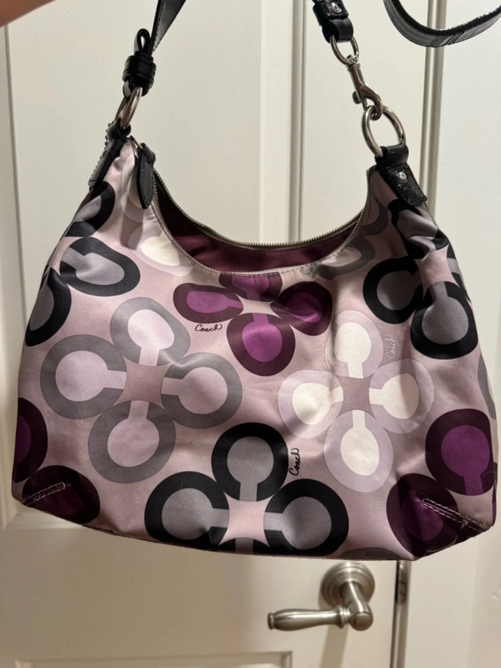 Coach Purple, Black and Gray Signature Shoulder Bag